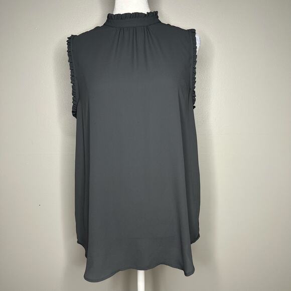 Ann Taylor Women's M Gray Sleeveless Mock-Neck Blouse Ruffle Hem Office Career - Picture 1 of 7
